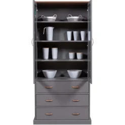 Cerci Vitrine 190x39x90cm - 2 Türen und 3 Schubladen - grau