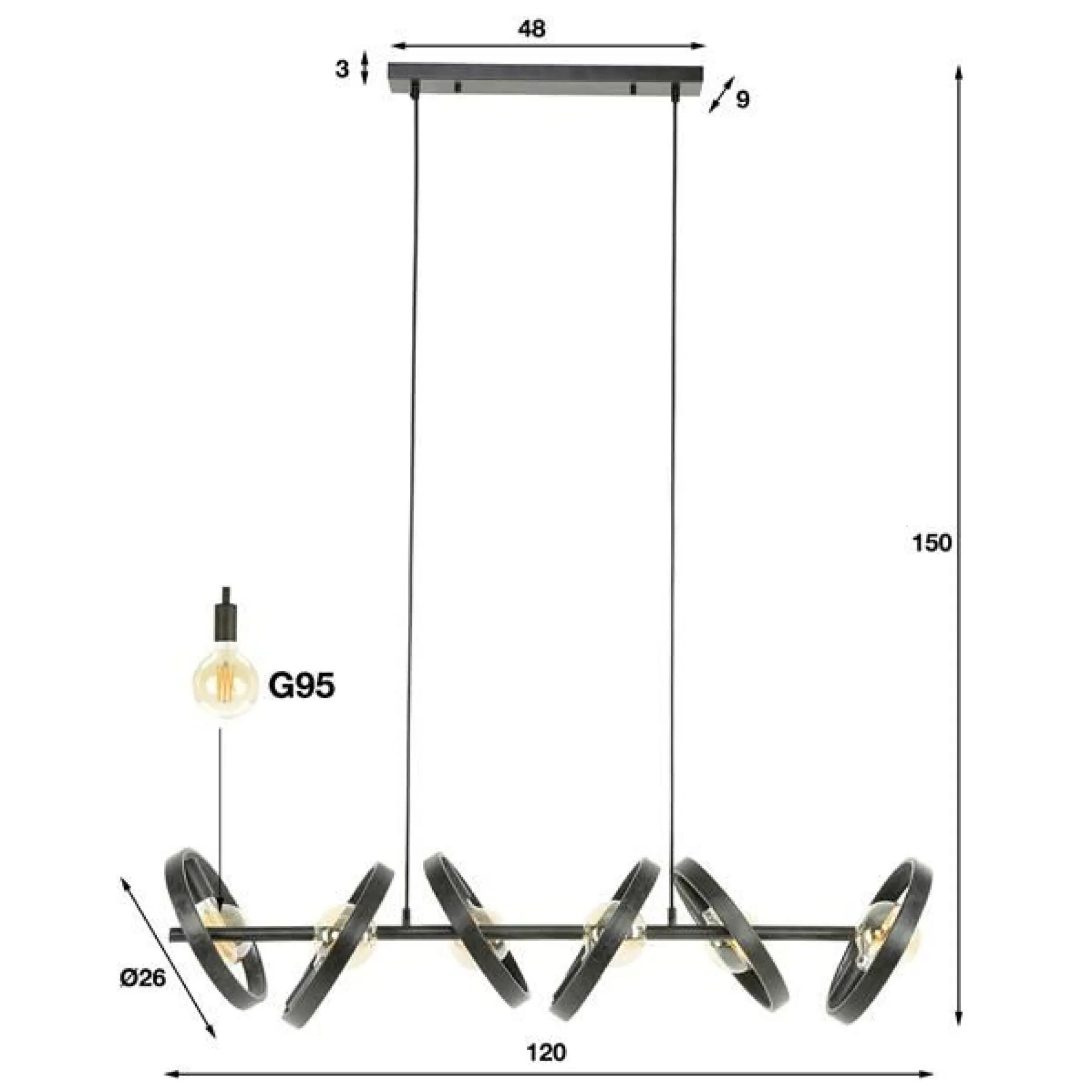 CharlesHängeleuchte für 3 Lichtquellen -Charcoal