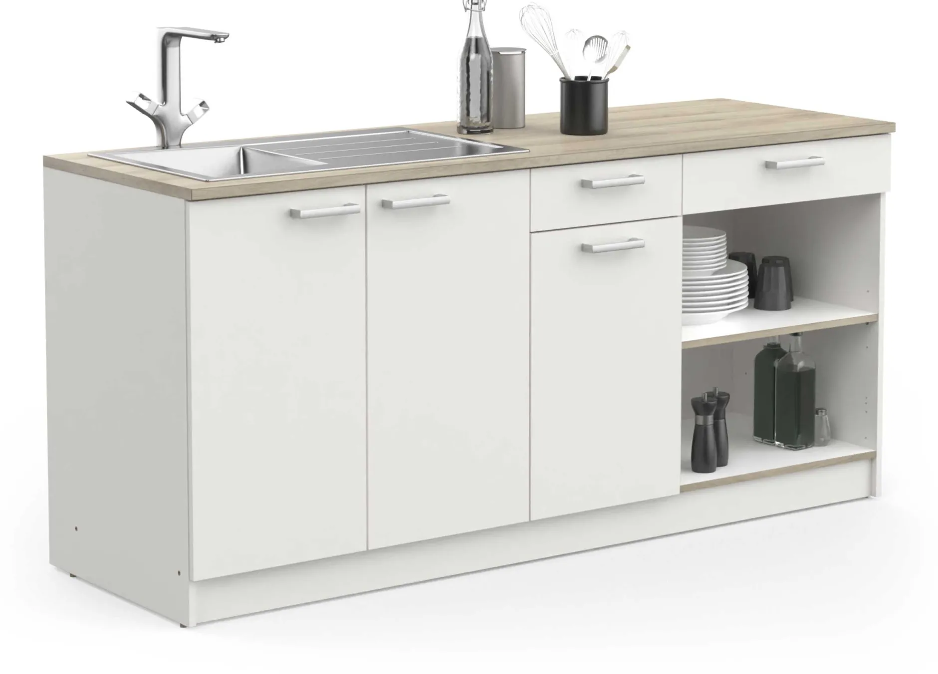 Chef-Unterschrank mit Platz für Spüle, Backofen und Kochfeld - Kronberg Eiche/Mattweiß