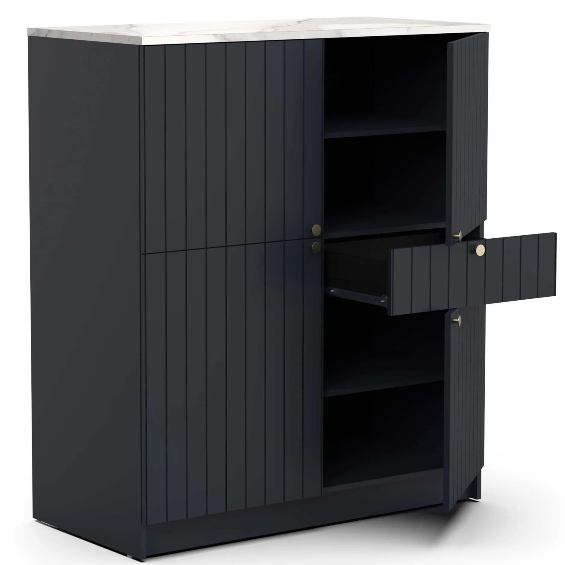 Chester Buffetschrank - 4 Türen und 1 Schublade - Indigo/Marmor