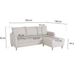 Chip Ecksofa links - 192x137x82cm - beige gerippter Samt
