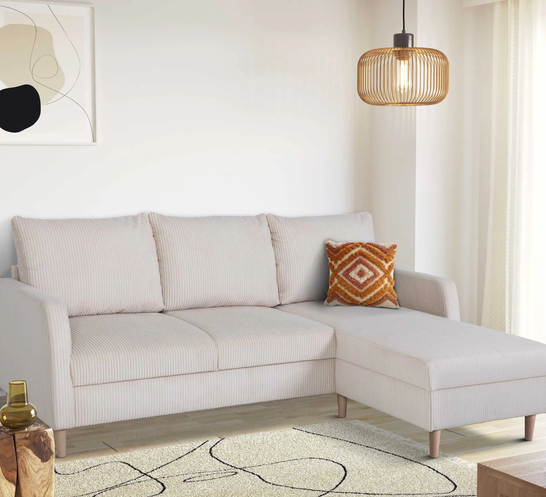 Chip Ecksofa rechts - 192x137x82cm - beige gerippter Samt