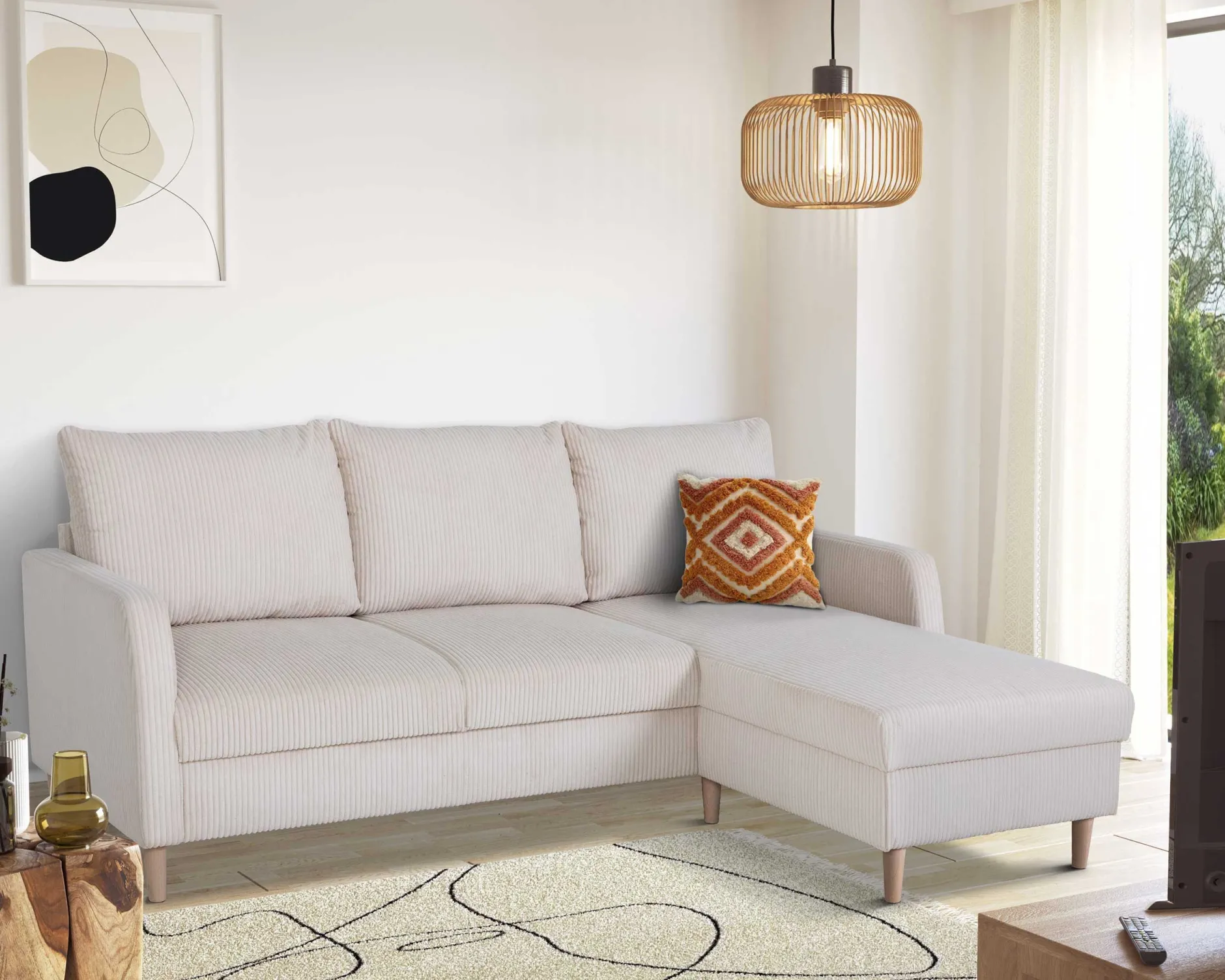 Chip Ecksofa rechts - 192x137x82cm - beige gerippter Samt