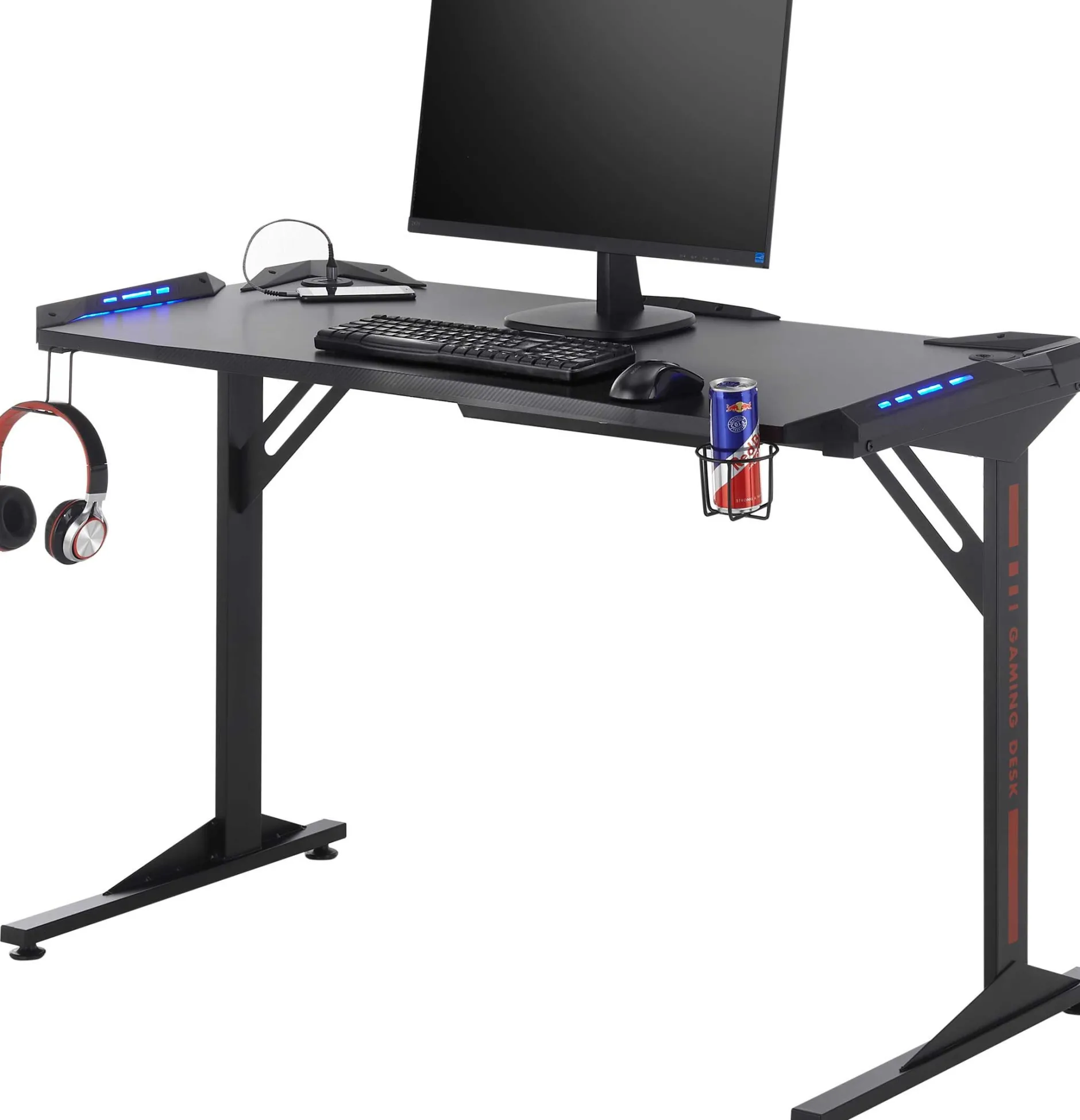 Computertisch Bernal - 119x60x76cm - mit LED-Beleuchtung - schwarz