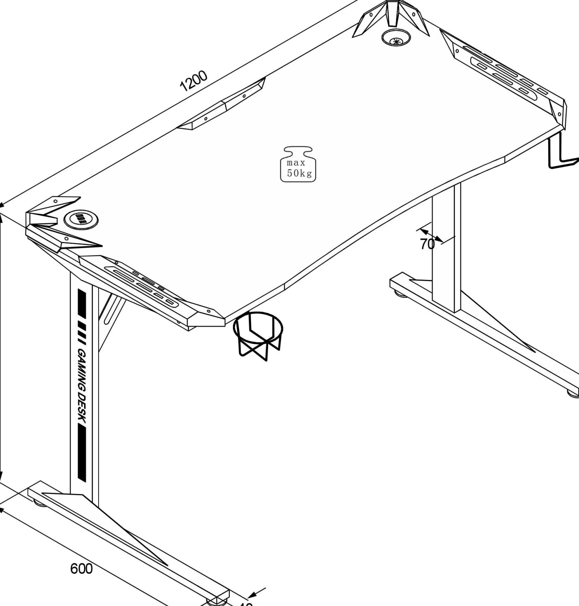Computertisch Bernal - 119x60x76cm - mit LED-Beleuchtung - schwarz