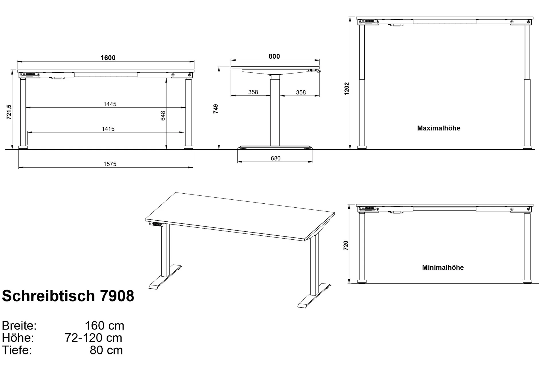 Cornel Elektrisch verstellbarer Schreibtisch - 160x80x72cm - hellgrau