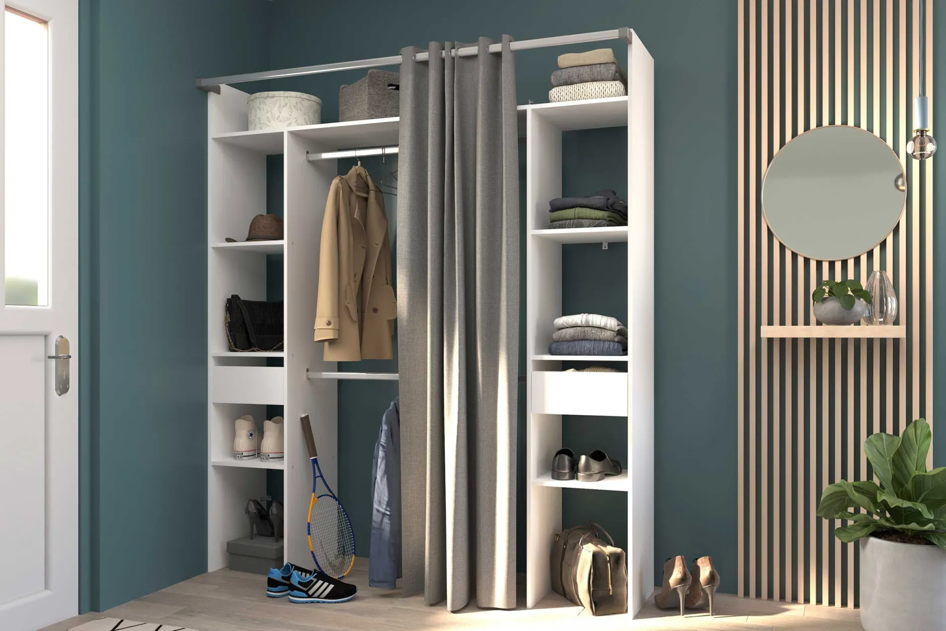 Corrida Offener Kleiderschrank - 176x48x203cm - mit Vorhang - weiß