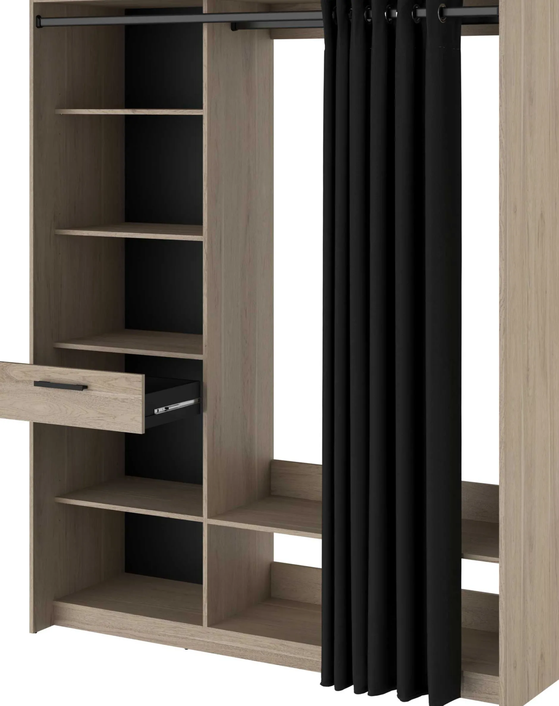 Cosy Offener Kleiderschrank - 161x50x200cm - mit Vorhang - Eiche/schwarz