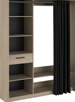 Cosy Offener Kleiderschrank - 161x50x200cm - mit Vorhang - Eiche/schwarz