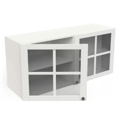 Cottage Hängeschrank - 120x37x55cm - 2 Türen aus Glas - weiß