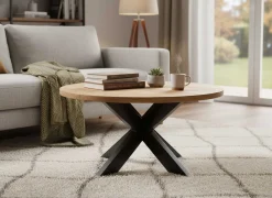 Couchtisch Ace - Ø80x45cm - Metall/Mangoholz
