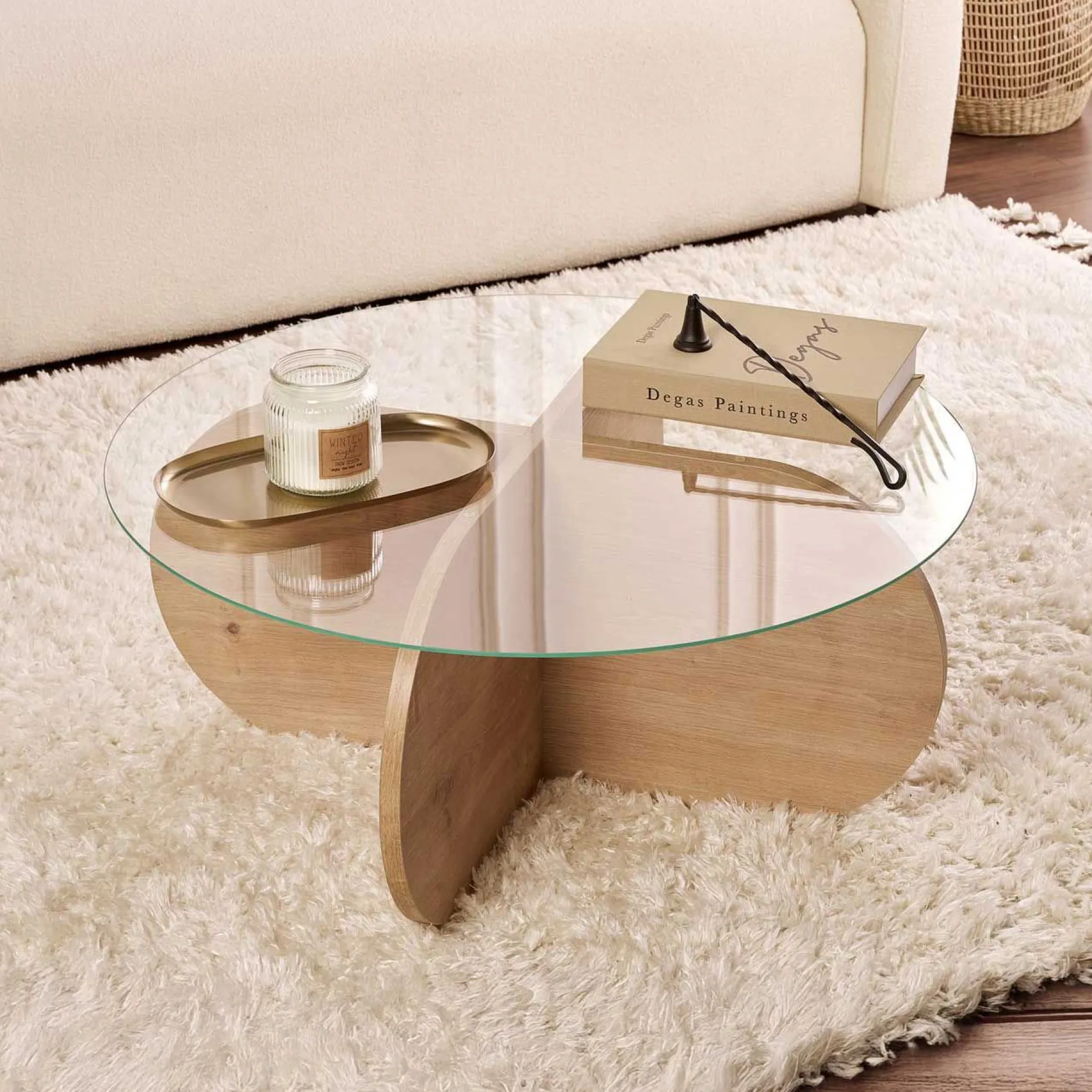 Couchtisch Aeris - 100% TEMPERED GLASS - Saphireiche - 35 x 75 x 75 cm