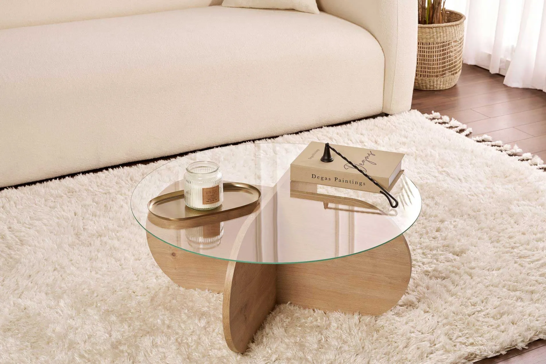 Couchtisch Aeris - 100% TEMPERED GLASS - Saphireiche - 35 x 75 x 75 cm