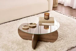 Couchtisch Aeris - 100% TEMPERED GLASS - Walnuss - 35 x 75 x 75 cm