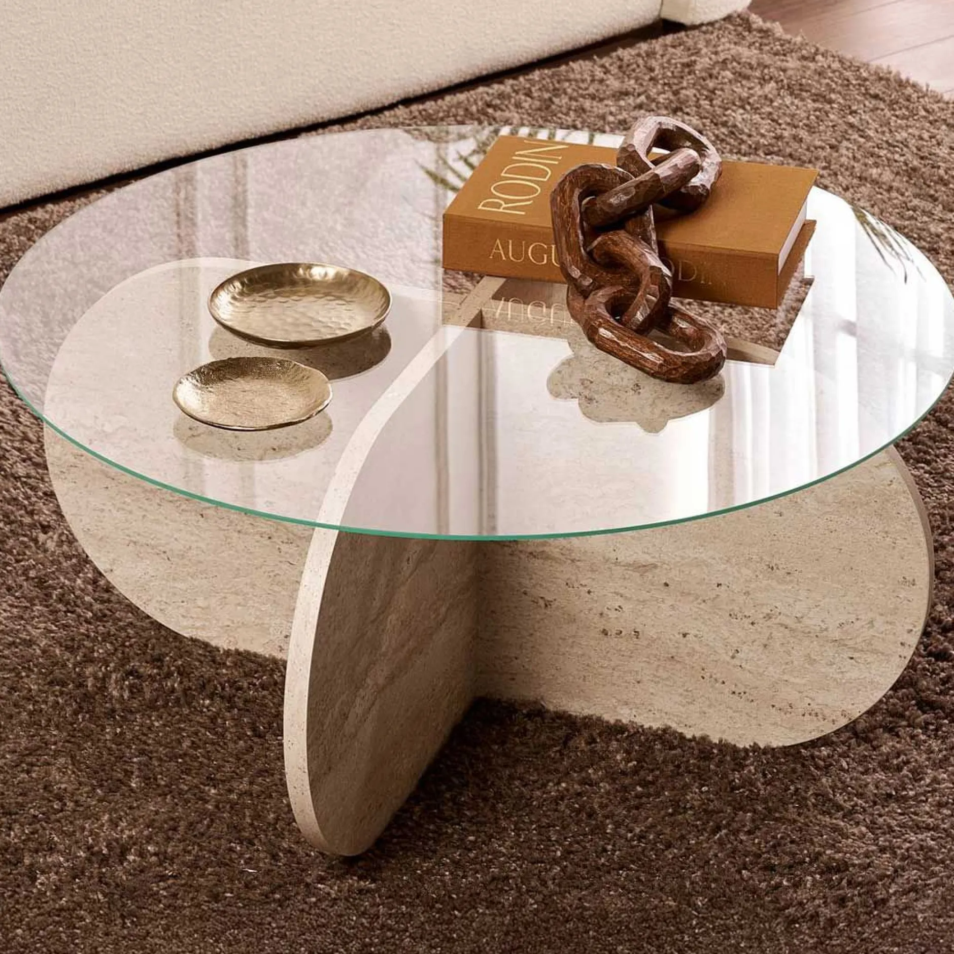 Couchtisch Aeris - 100% TEMPERED GLASS - Travertin - 35 x 75 x 75 cm