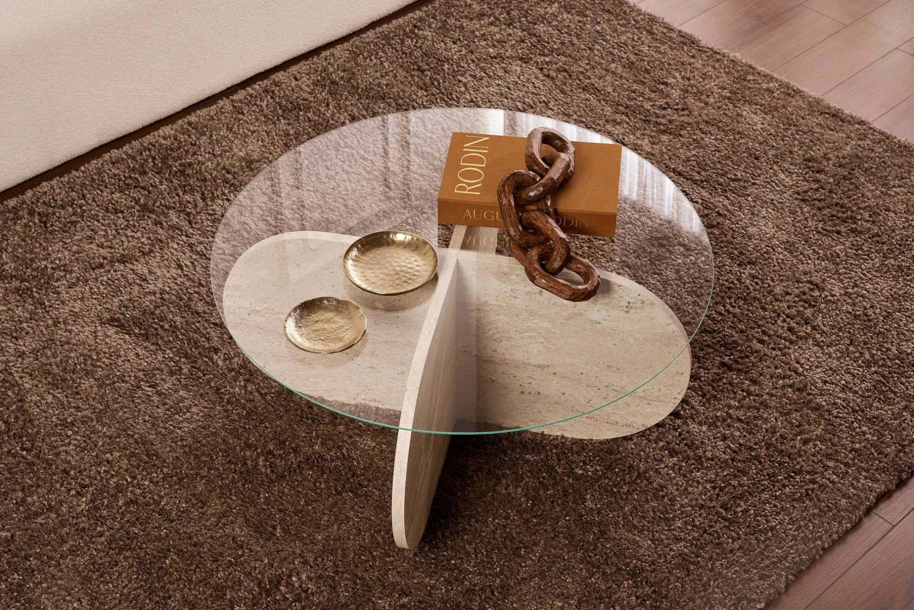 Couchtisch Aeris - 100% TEMPERED GLASS - Travertin - 35 x 75 x 75 cm