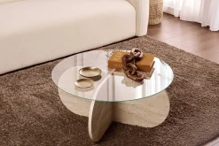 Couchtisch Aeris - 100% TEMPERED GLASS - Travertin - 35 x 75 x 75 cm