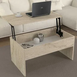 Couchtisch Akilli - 90x52x45cm - mit Ablage - Travertin