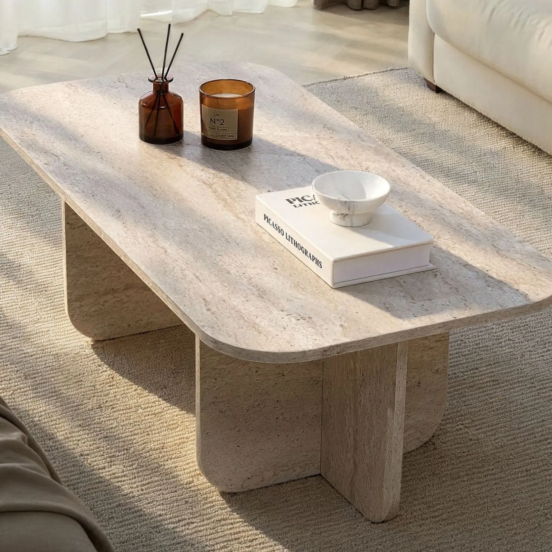 Couchtisch Akira - 100% MELAMINE - Travertin - 41 x 60 x 120 cm