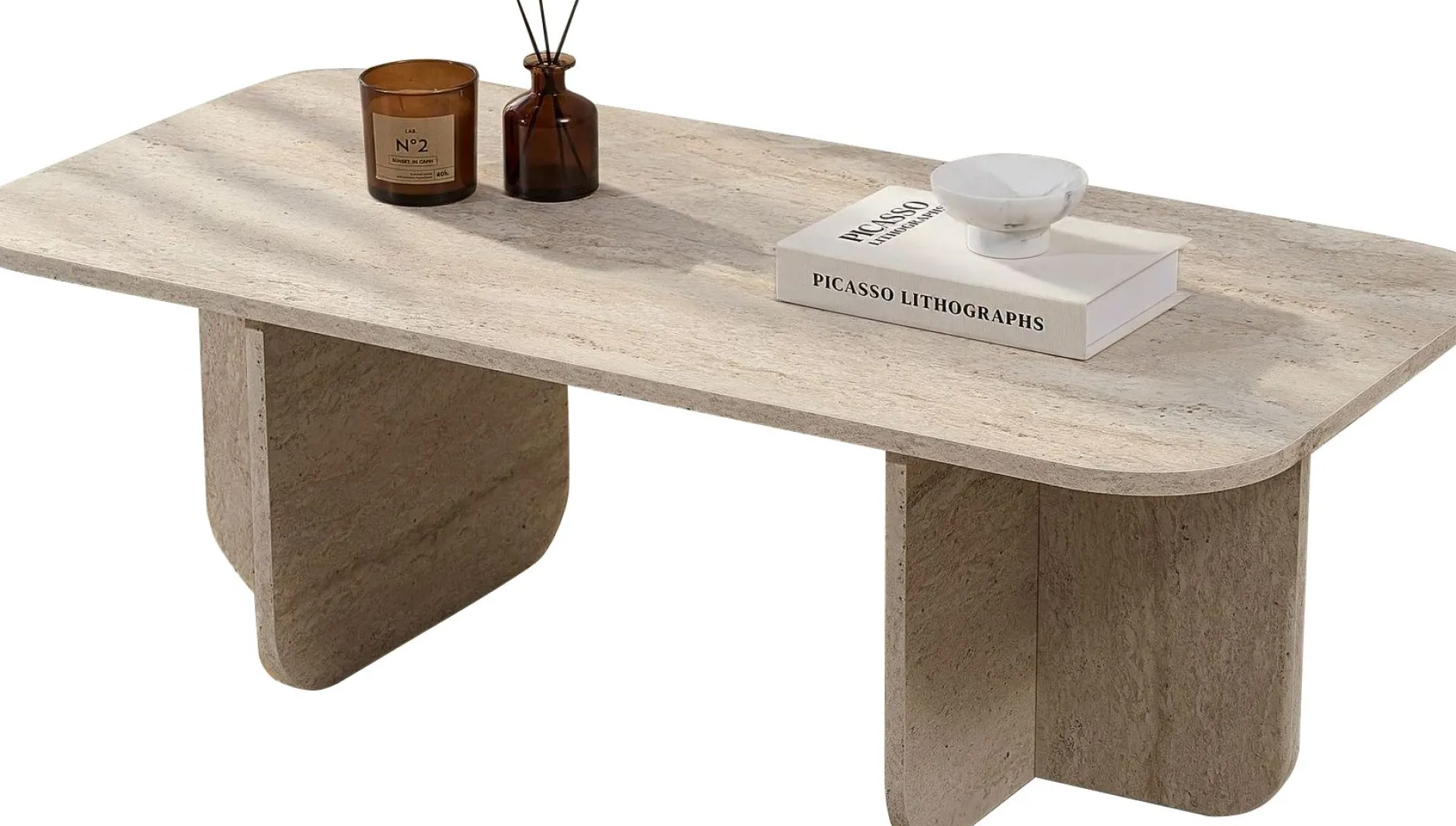 Couchtisch Akira - 100% MELAMINE - Travertin - 41 x 60 x 120 cm