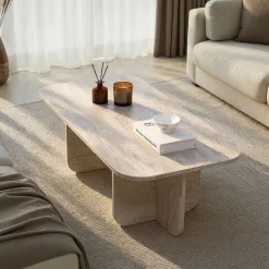 Couchtisch Akira - 100% MELAMINE - Travertin - 41 x 60 x 120 cm
