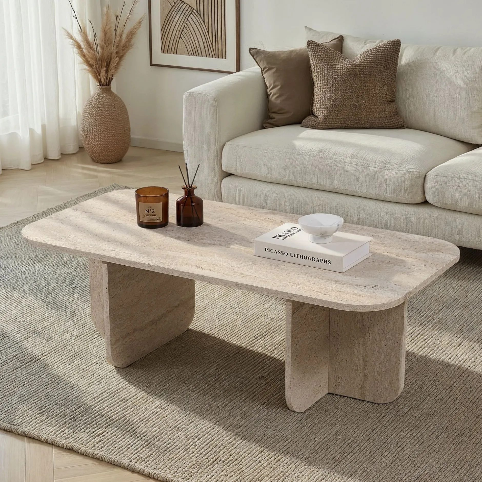 Couchtisch Akira - 100% MELAMINE - Travertin - 41 x 60 x 120 cm