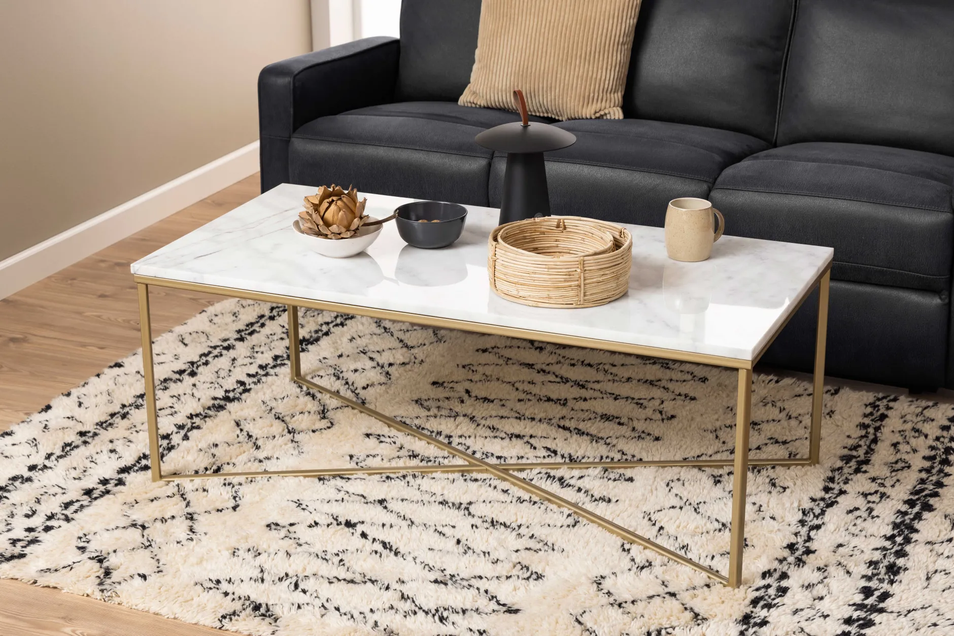 Couchtisch Alisma 120x60cm - weißer Marmor/Gold