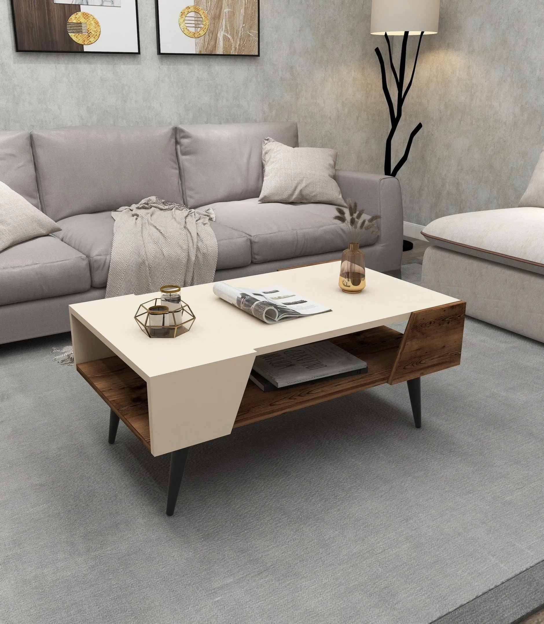 Couchtisch Aren - 100% MELAMINE - Beige - 90 x 38 x 53,6 cm