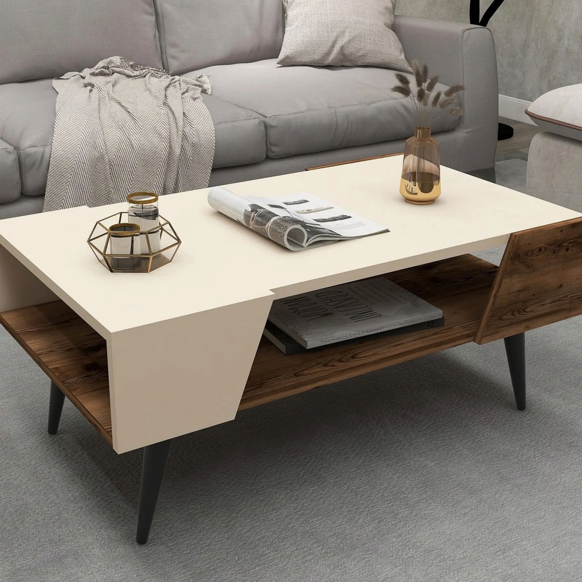 Couchtisch Aren - 100% MELAMINE - Beige - 90 x 38 x 53,6 cm
