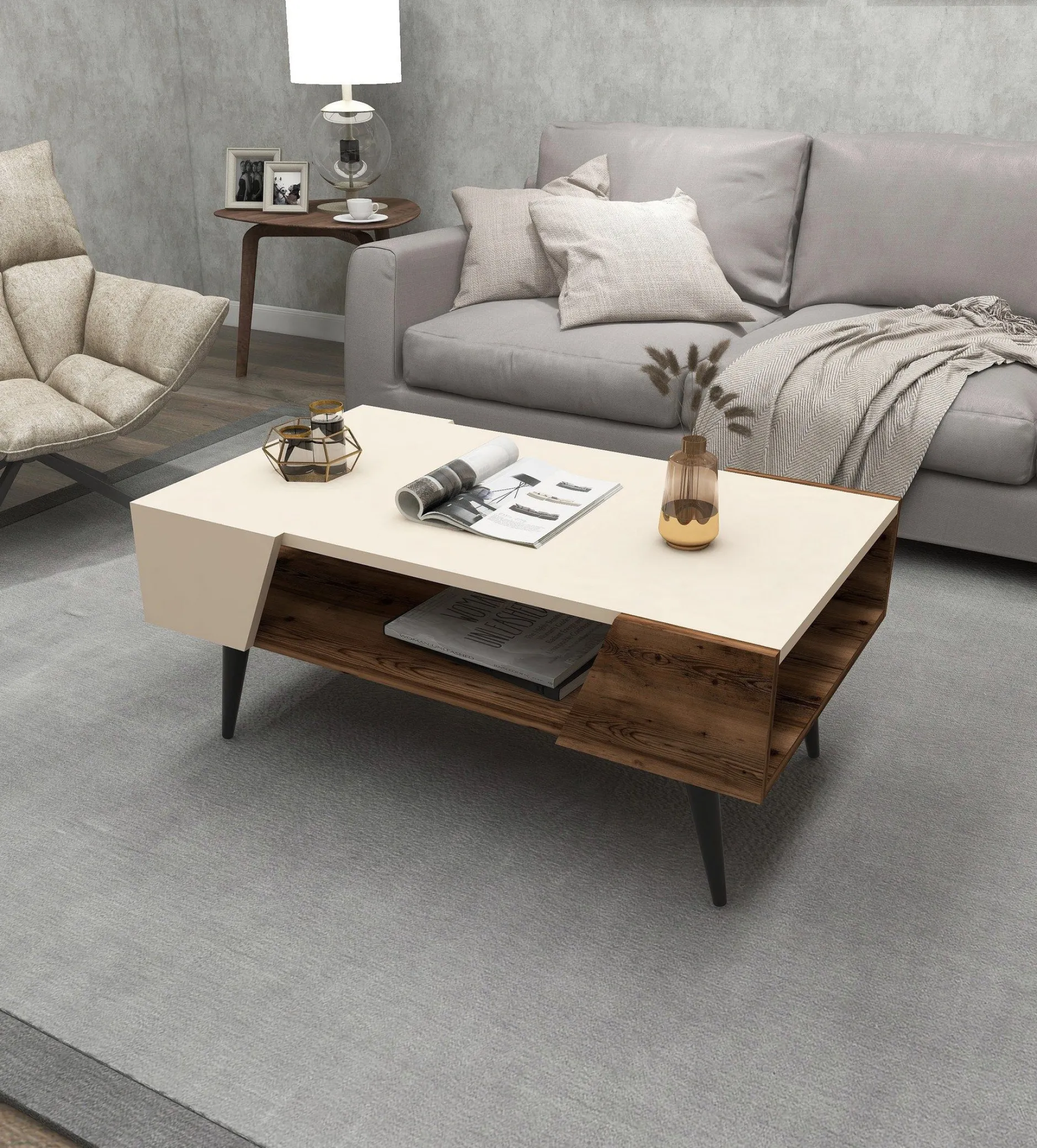 Couchtisch Aren - 100% MELAMINE - Beige - 90 x 38 x 53,6 cm