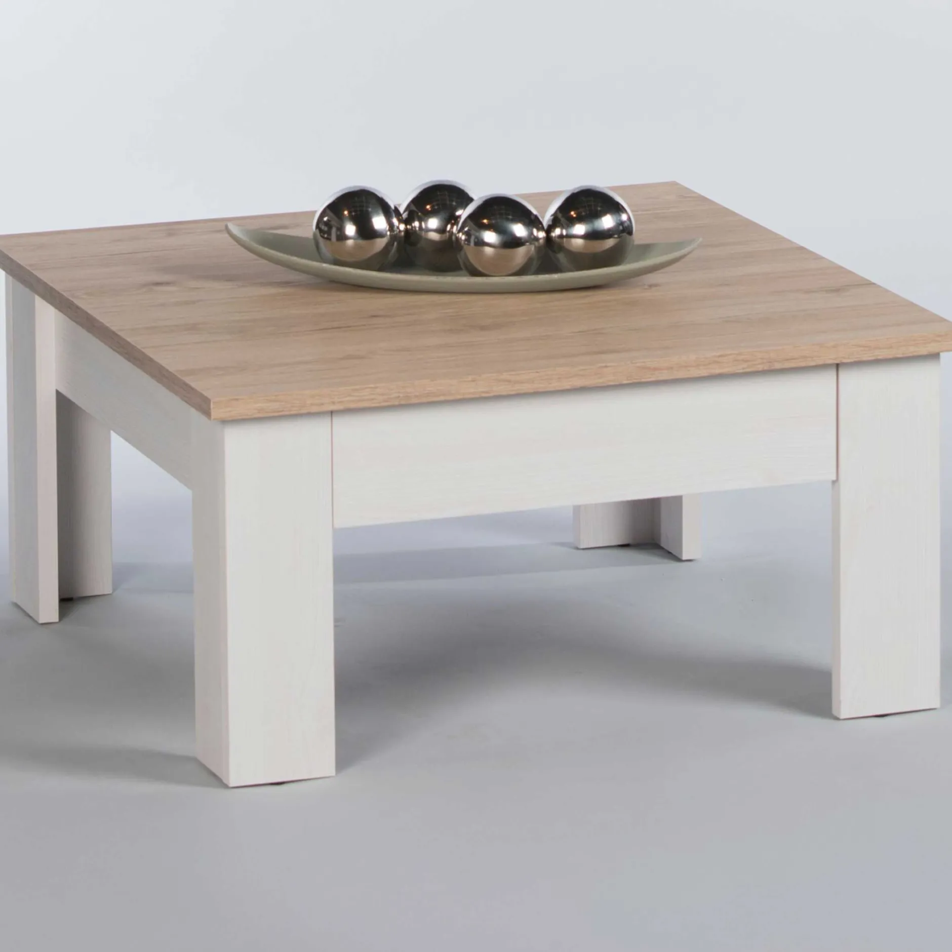 Couchtisch Armando 78 x 78cm mit 1 Schublade - Eiche/Weiß
