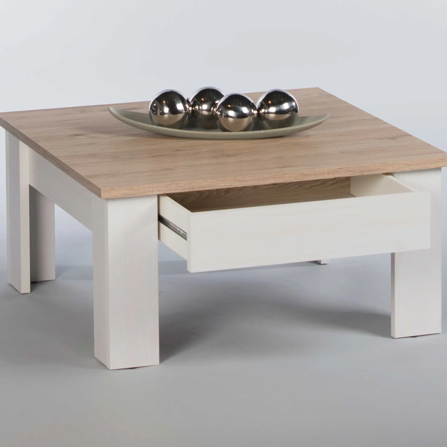 Couchtisch Armando 78 x 78cm mit 1 Schublade - Eiche/Weiß
