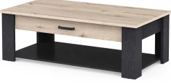 Couchtisch Aubrey - 120x64x41cm - mit Schublade - Eiche Dekor/schwarz