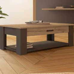 Couchtisch Aubrey - 120x64x41cm - mit Schublade - Eiche Dekor/schwarz