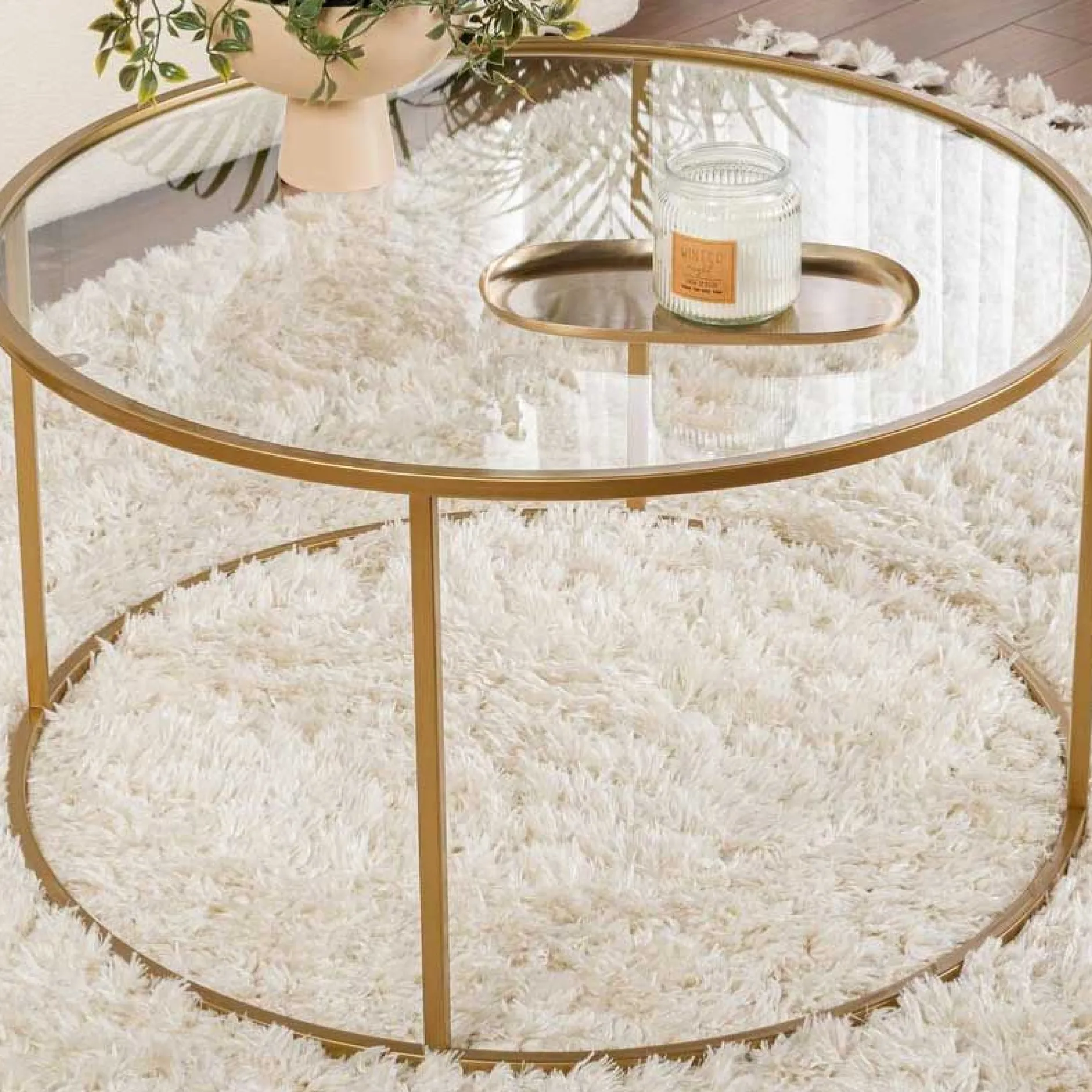 Couchtisch Aurum - 100% TEMPERED GLASS - Gold - 43 x 80 x 80 cm