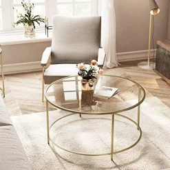 Couchtisch aus Glas mit goldenem Stahlrahmen: Stilvoll und langlebig