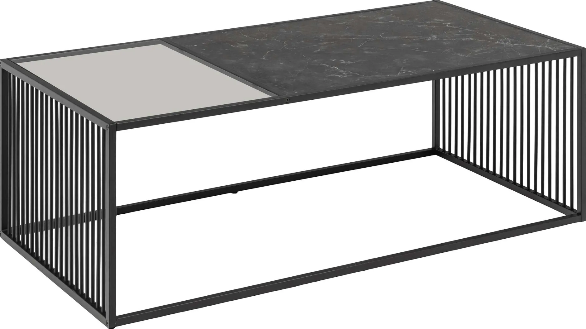 Couchtisch aus Marmor und Glas, Drahtgestell, 120x60cm