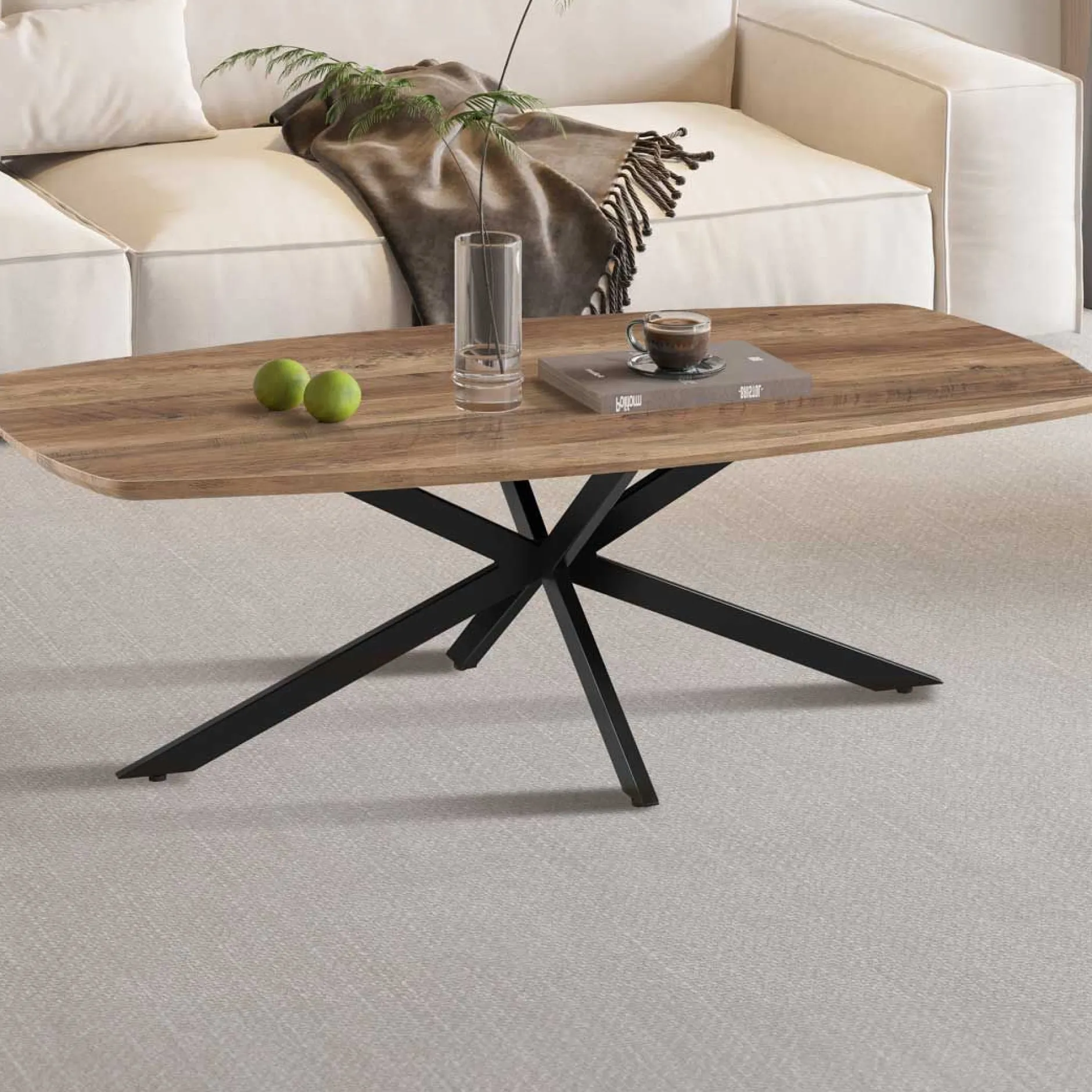 Couchtisch Aziz - 130x70x42,5cm - Dänisches Oval - Mangoholz/Schwarz