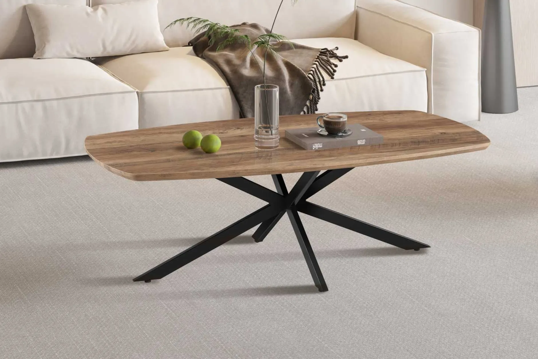 Couchtisch Aziz - 130x70x42,5cm - Dänisches Oval - Mangoholz/Schwarz