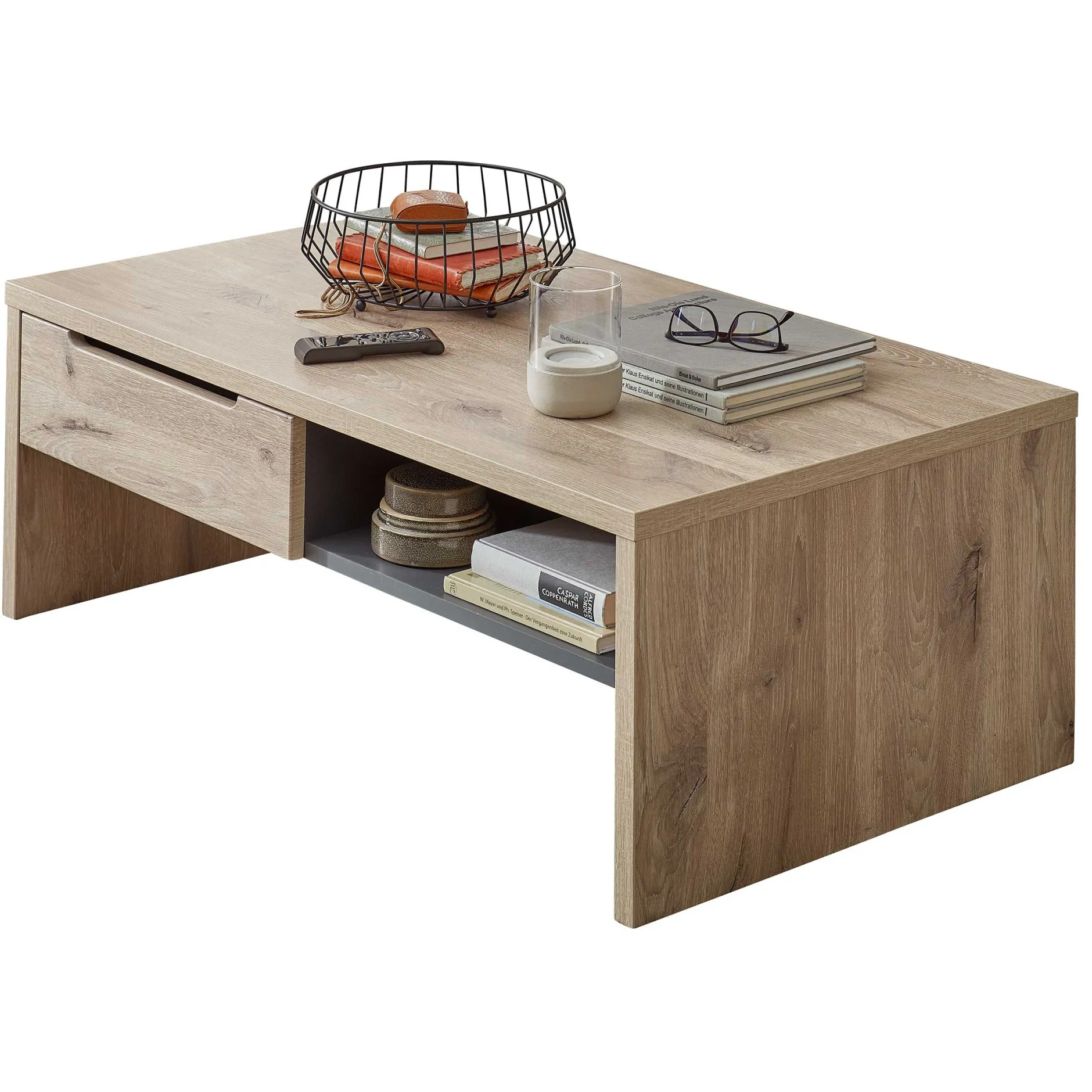 Couchtisch Bellini 110x65cm mit Ablageschublade - Eiche/anthrazit