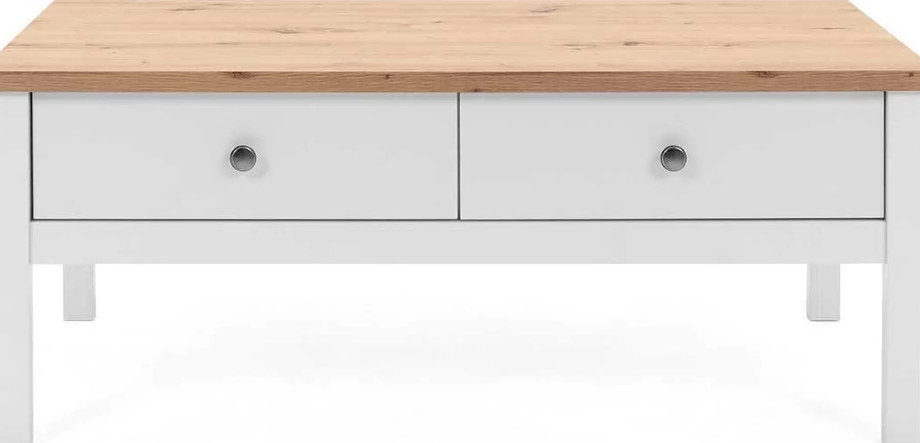 Couchtisch Berge 100x55 mit 2 Schubladen - weiß/Eiche