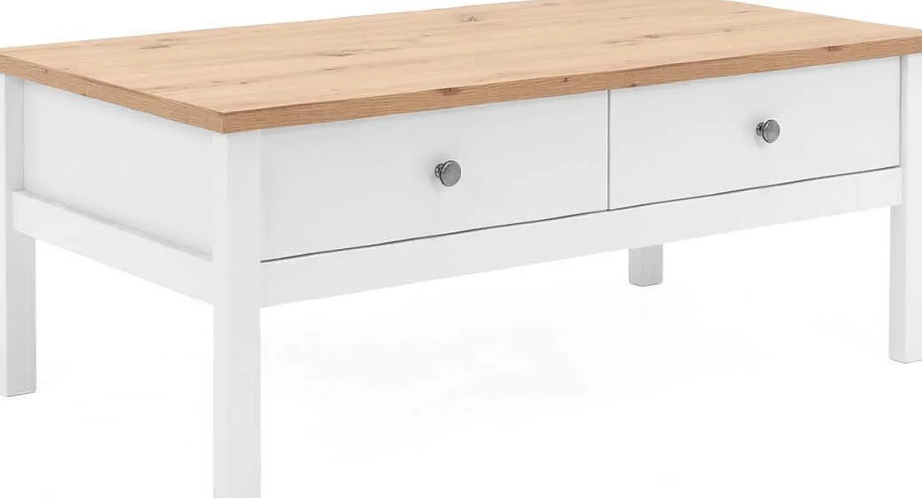 Couchtisch Berge 100x55 mit 2 Schubladen - weiß/Eiche