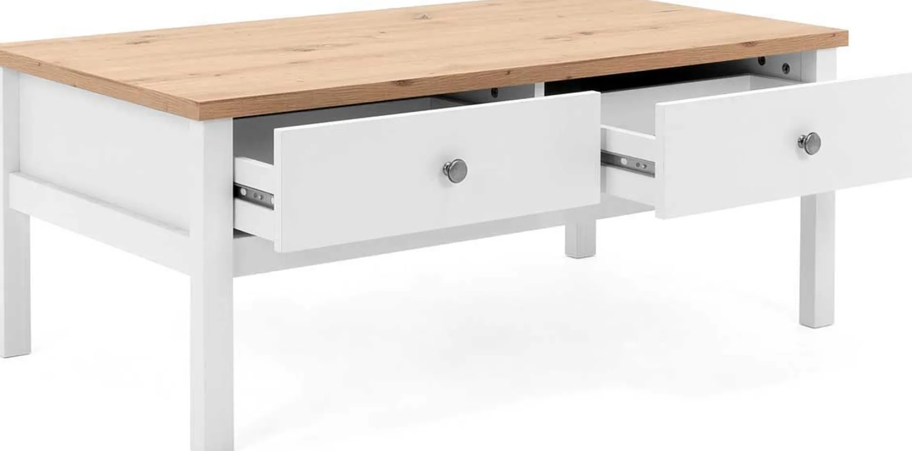 Couchtisch Berge 100x55 mit 2 Schubladen - weiß/Eiche