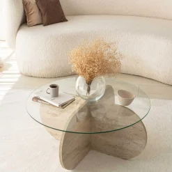 Couchtisch Bubble - 100% MELAMINE - Travertin - 75 x 35 x 75 cm