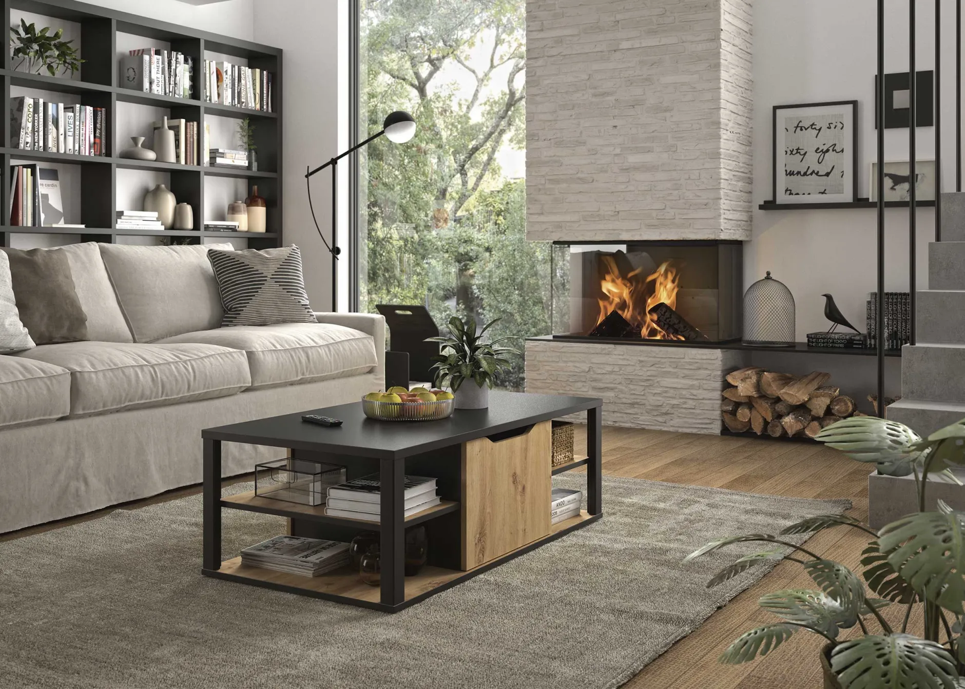 Couchtisch Butch 110x60cm - Eiche Dekor/schwarz
