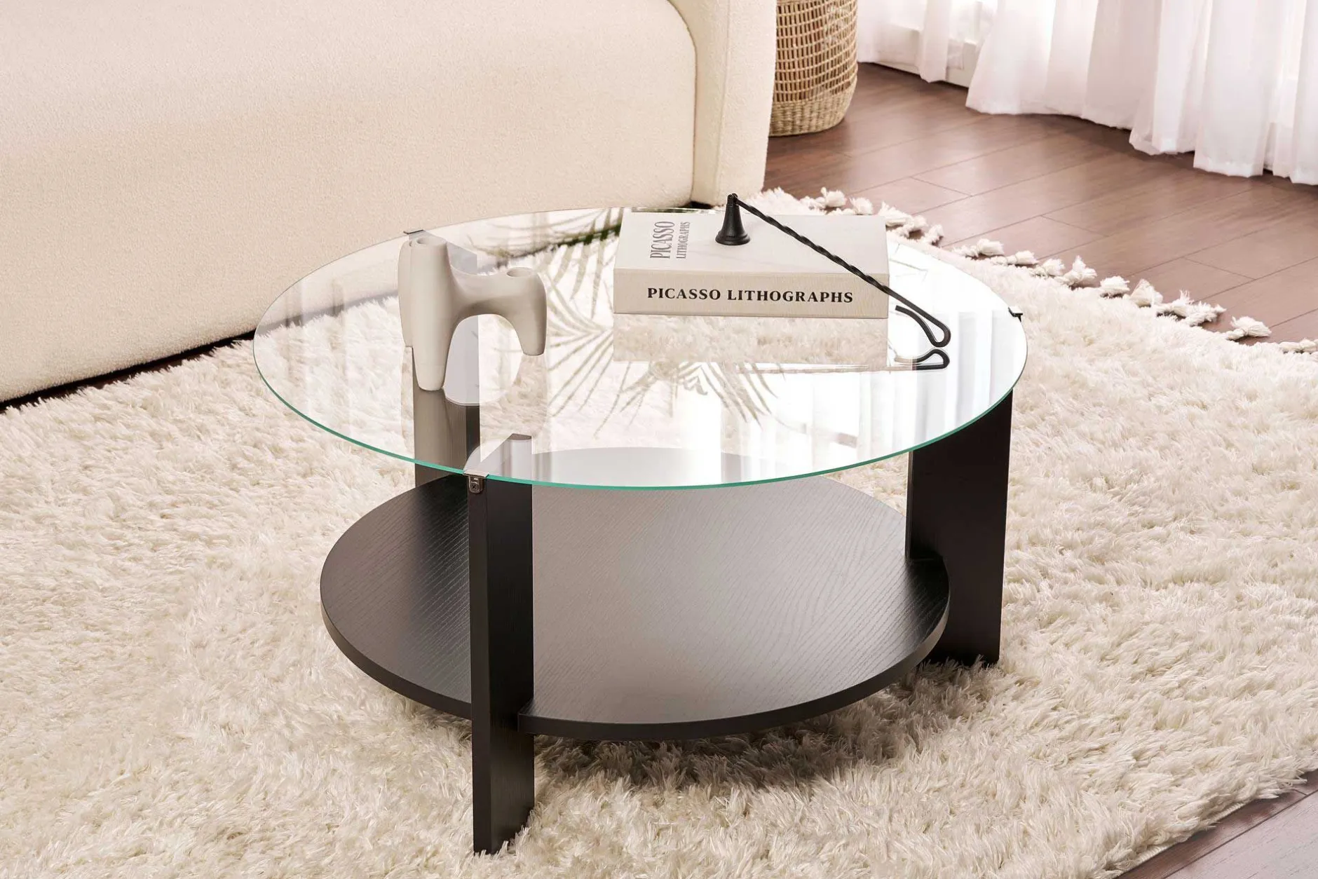 Couchtisch Clara - 100% TEMPERED GLASS - Holzschwarz - 40 x 75 x 75 cm