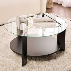 Couchtisch Clara - 100% TEMPERED GLASS - Holzschwarz - 40 x 75 x 75 cm