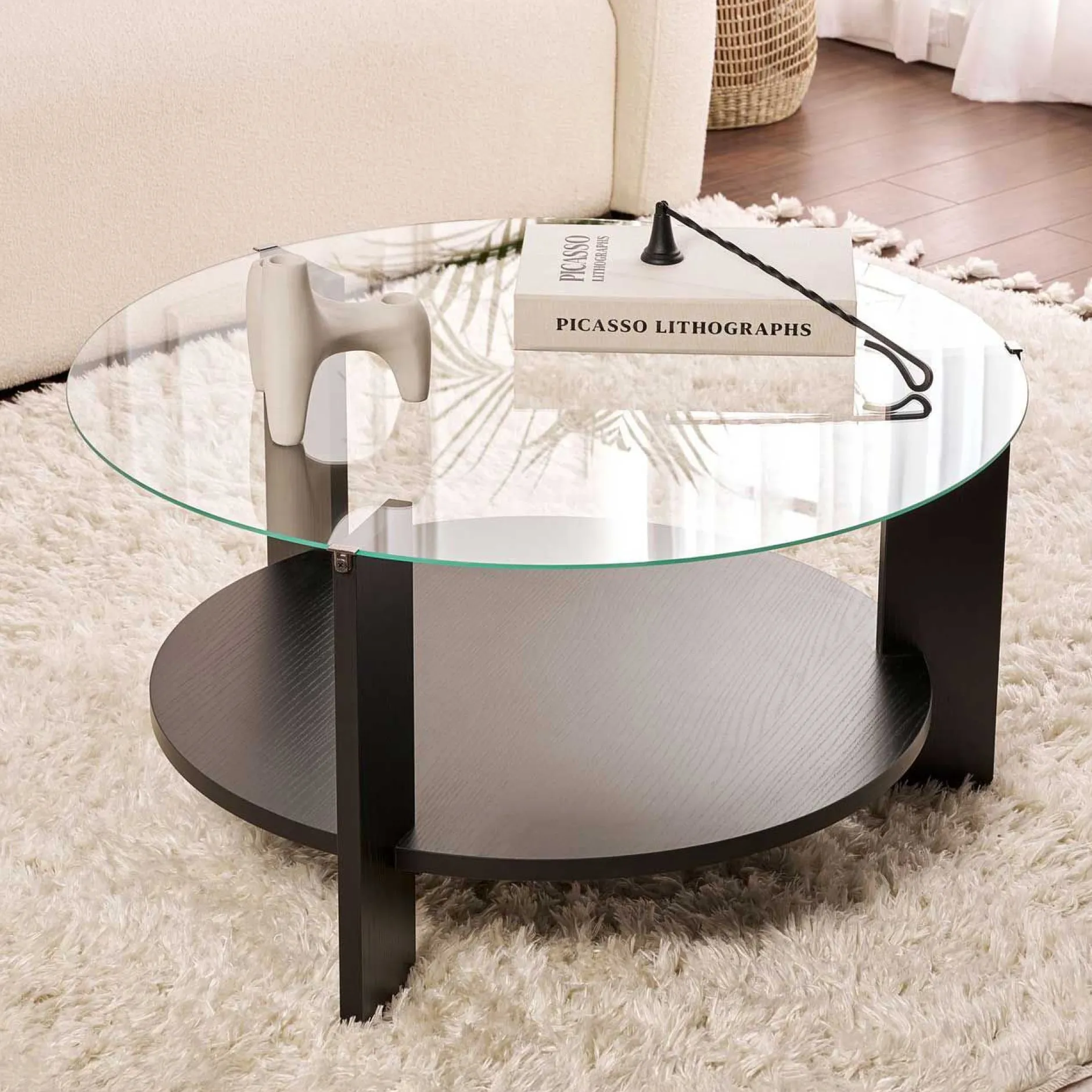 Couchtisch Clara - 100% TEMPERED GLASS - Holzschwarz - 40 x 75 x 75 cm