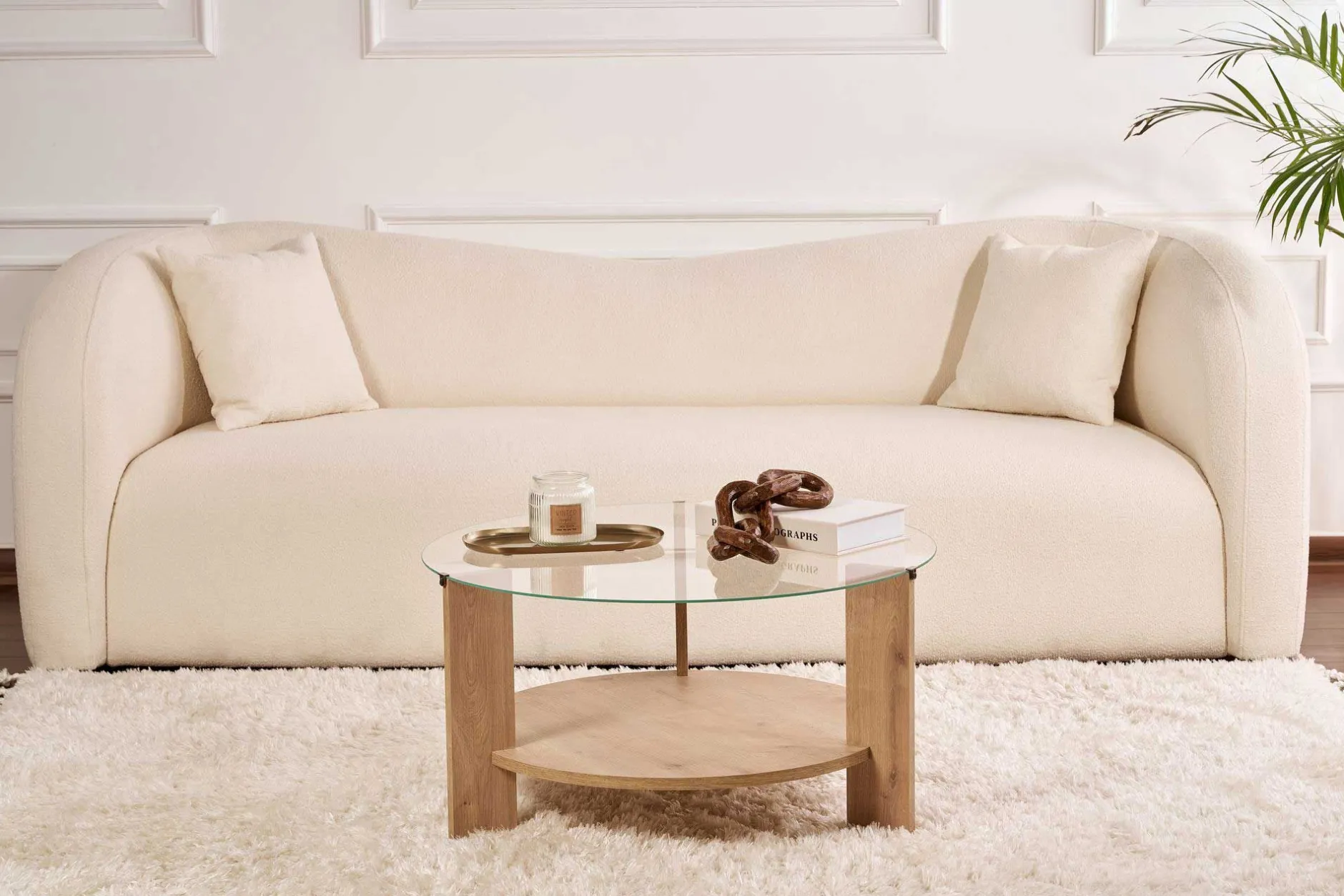 Couchtisch Clara - 100% TEMPERED GLASS - Saphireiche - 40 x 75 x 75 cm