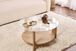 Couchtisch Clara - 100% TEMPERED GLASS - Saphireiche - 40 x 75 x 75 cm